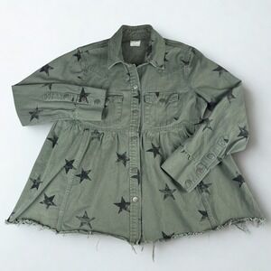 Star Utility Jacket Babydoll Raw Hem Army Green Cotton Casual Chic Streetwear